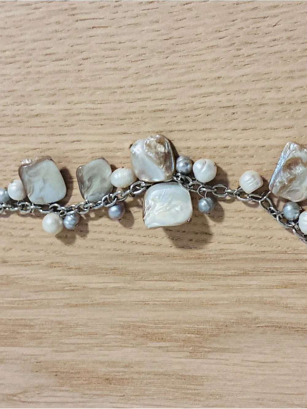 Mother of Pearl & Baroque Cultured Fresh Water Pearls Silver Tone Bracelet
